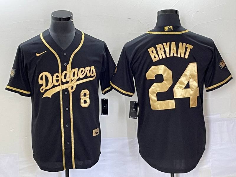 Men's Los Angeles Dodgers Front #8 Back #24 Kobe Bryant Black Gold Cool Base Stitched Baseball Jersey Men's Los Angeles Dodgers Front #8 Back #24 Kobe Bryant Black Gold Cool Base Stitched Baseball Jersey